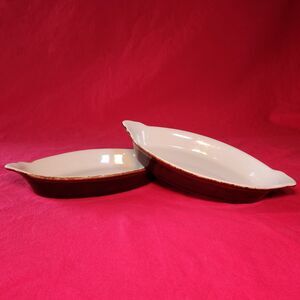 Set of Two Burden China Stoneware Au Gratin Casserole Dishes Made in USA